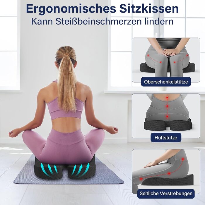 Ортопедична подушка для сидіння, ергономічна подушка для офісного крісла, подушка для куприка, комфортна подушка для стільця, зняття стресу, подушка для стільця, сидіння для автомобіля та офісу - чорна