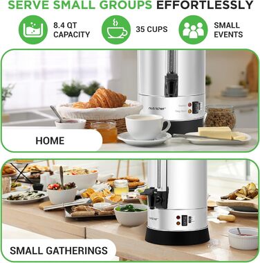 NutriChef Електричний Консервний Автомат та Дозатор Гарячої Води 13л – Нержавіюча Сталь з Безпечним Кришкою та Краном Без Підтікання | Функція Підтримки Теплоти для Глінтвейну, Чай, Кава | Для Професійного та Особистого Використання | 1100W Компактний При