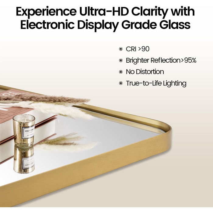 Дзеркало для ванної кімнати MOON MIRROR, прямокутне, з металевим каркасом, 50,8 x 71,1 см, чорне (щітковане золото, 55.9 x 85.7 см)