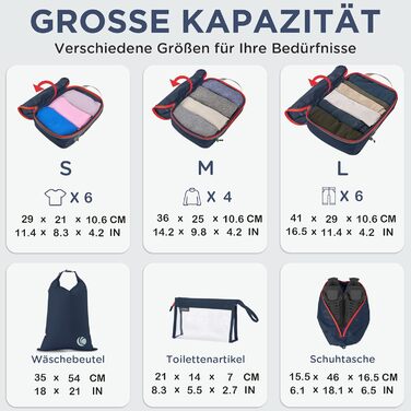 Набір компресійних органайзерів для одягу та подорожей Cipway, ультралегкі пакувальні куби для валізи та рюкзака, 8 предметів, синій