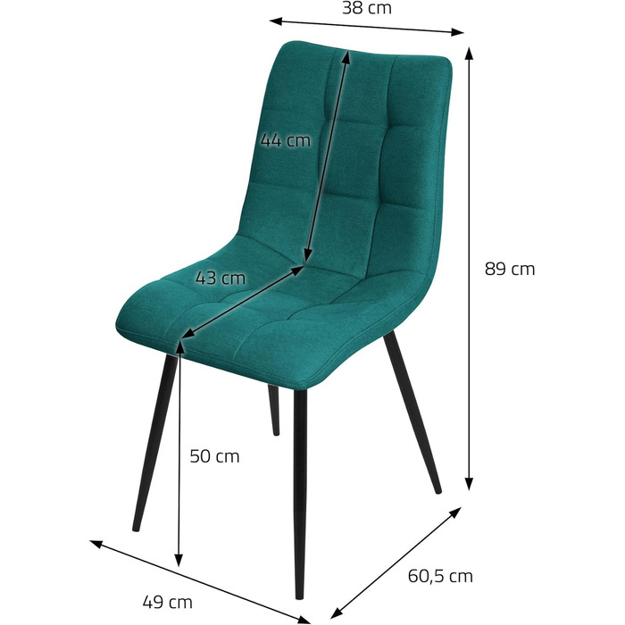 Крісла для їдальні ML-Design, оббивка тканиною, чорні металеві ніжки, 6 шт., Petrol