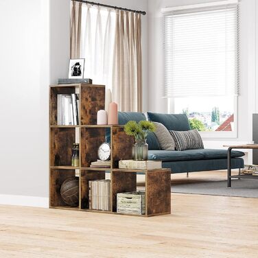 Стелаж VASAGLE для книг та зберігання, 6 відділень, для офісу, вітальні, спальні, в стилі рустік, колір: коричневий