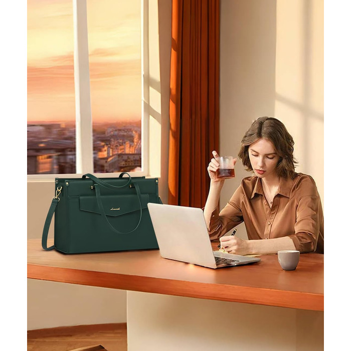 Сумка для ноутбука LOVEVOOK для жінок, 15.6 дюймів, шкіряна, водонепроникна, сумка-шоппер, ділова, для навчання, чорна, бежева, коричнева, темно-зелена