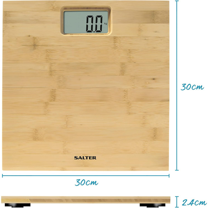 Електронні тонкі ваги для ванної кімнати Salter 9086 WD3R, цифрові ваги для ванної кімнати, виготовлені з натурального водонепроникного бамбука, легко читаються з РК-дисплеєм Електронні ваги для тіла з підсвічуванням