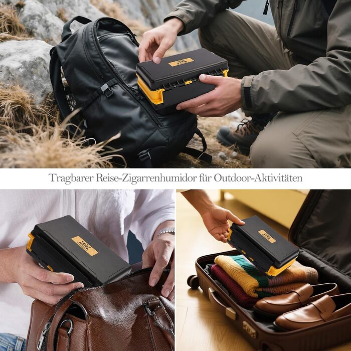 Подорожній вологозберігач для сигар на 5 сигар (50RG), Комплект з різаком, підставкою, гігрометром та зволожувачем, Подарунковий набір для поціновувачів сигар (Жовтий)