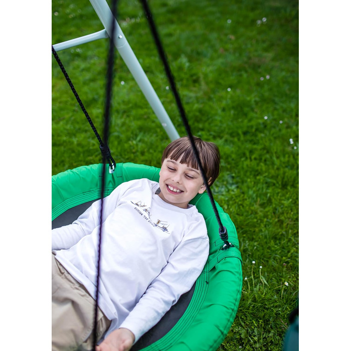 Гойдалка-гніздо для саду HyperMotion Storchennest з А-рамою, 2 місця, 150 кг, зелено-сіра (HYP1)