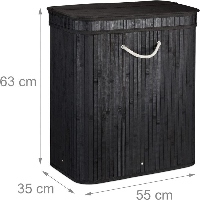 Бамбуковий кошик для білизни, прямокутний сортувальник для білизни, 2 відділення, складаний, 95 л