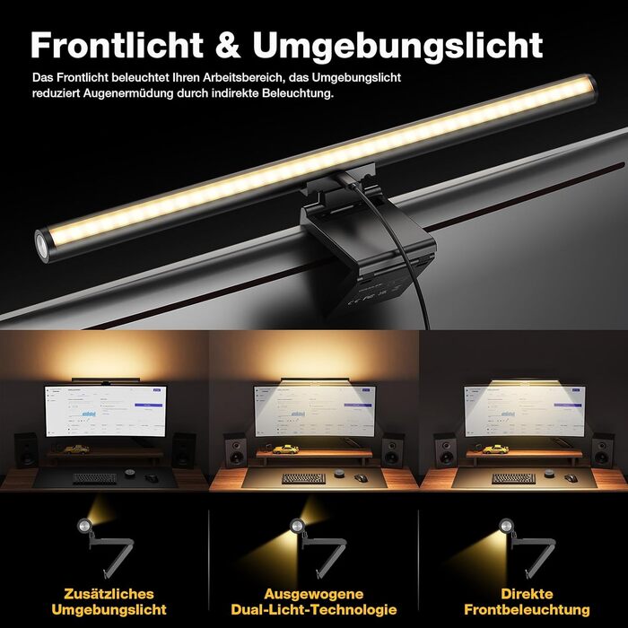 Світлодіодна лампа-панель Douxlife для монітора з підсвічуванням, USB офісна лампа з сенсорним керуванням та пультом, 42 см, регульована яскравість/колірна температура, Screenbar для ПК, чорний