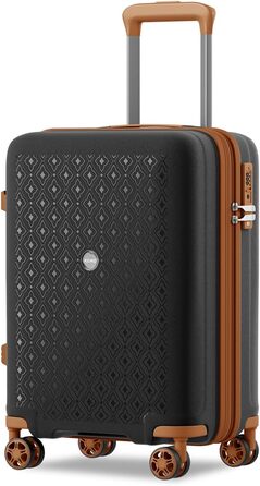 Чемодан ручної поклажі KONO з тримачем для напоїв, жорсткий корпус, легкий, поліпропілен, розширюваний, з 4 колесами та TSA замком (Чорний/Коричневий, M)