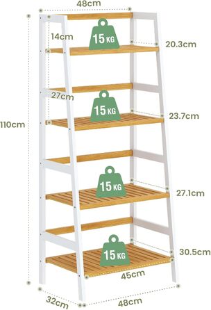 Багатофункціональна бамбукова полиця VIAGDO з 4 ярусами для ванної кімнати, книг, взуття, рослин, балкону, квітів. Білий колір