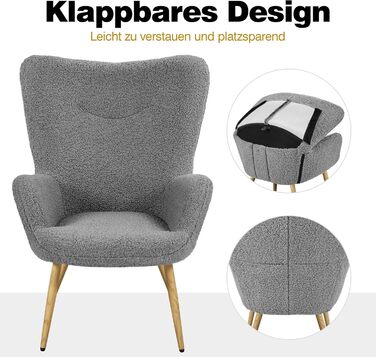 Крісло-мішок Yaheetech з поліестерним покриттям, крісло для телевізора, крісло з підлокітниками, м'яке крісло, крісло-релакс, крісло для відпочинку, біле (сіре, без пуфа)