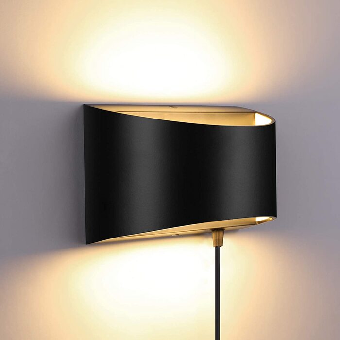 Світлодіодний Настінний Світильник Glighone з регульованою яскравістю, Сучасний світлодіодний настінний світильник потужністю 10 Вт, для ванної кімнати, вітальні, спальні, передпокою, сходів-теплий білий 3000K (Чорний B)