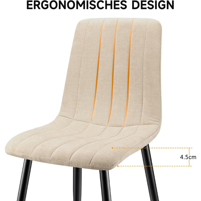 Набір обідніх стільців для вітальні/кухні, тканина льон, м'які стільці на металевих ніжках, колір хакі (8, бежеві вертикальні смуги)