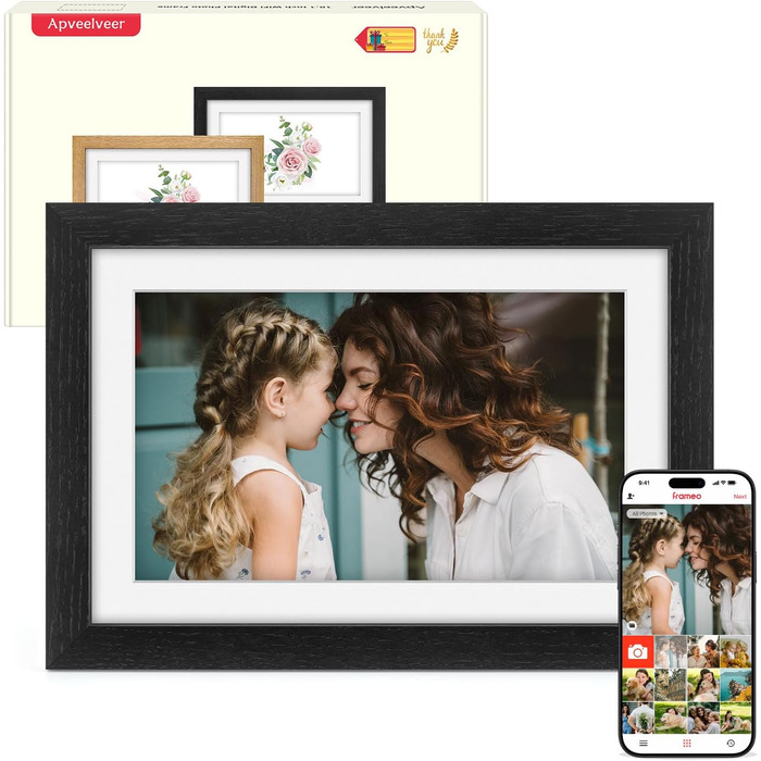 Цифровий рамка для фотографій з дерева, Wi-Fi, 32GB, 10.1 дюйма, IPS сенсорний екран, Frameo APP, подарунок, дуб (чорний дуб)
