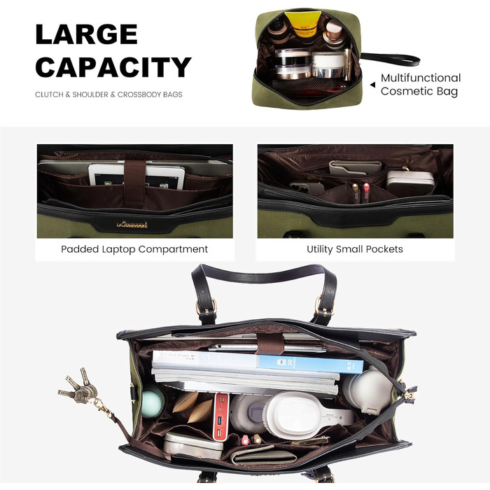 Сумка для ноутбука LOVEVOOK 15.6 дюймів: жіноча, велика, на плечі, кросбоді, канвас, для офісу, подорожей, навчання