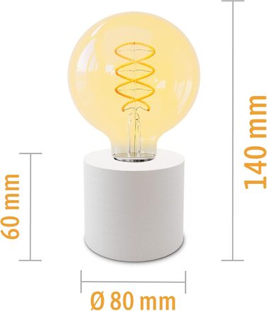 Вінтажна настільна лампа в т.ч. E27 LED теплий білий - Приліжковий світильник з кабелем і перемикачем (білий)