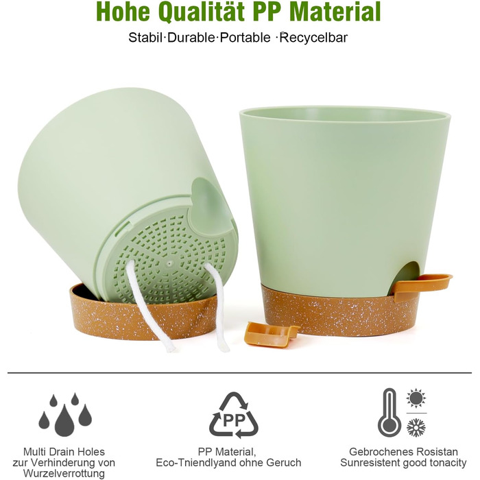 Набір горщиків для квітів з автополивом, 6 шт., чорний (зелений+коричневий), різні розміри, для дому та балкона