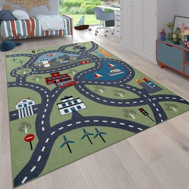 Дитячий килимок Paco Home для дитячої кімнати, ігровий килимок з вуличним мотивом нековзний розмір 240x340 см (200x290 см, зелений)