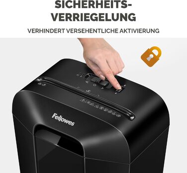Fellowes Шредер для паперу LX70 (11 листів) з частинковим різанням, 18л кошик, захист від несанкціонованого доступу, чорний