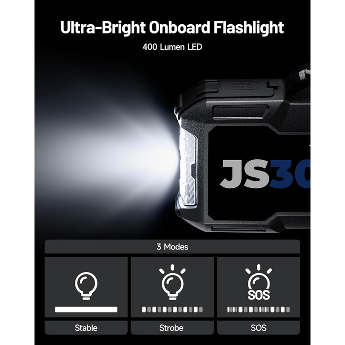 TOPDON JS3000 Powerbank-пускозарядний пристрій для авто, 24000mAh, 3000A, сумісний з бензиновими (9L) та дизельними (7L) двигунами, вбудований LED, EVA-сумка