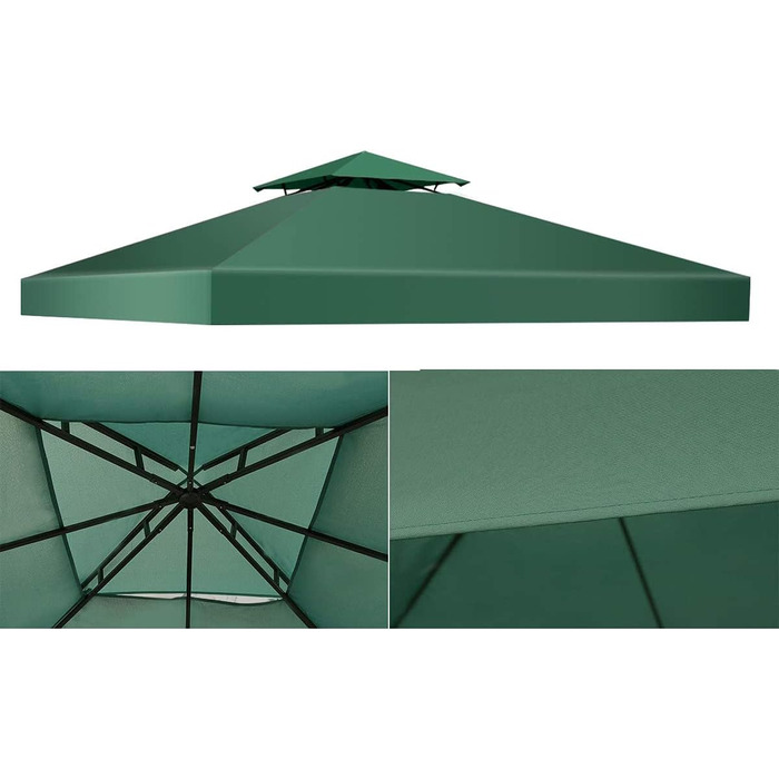 Заміна даху Альтанка 3x3м, Покриття для заміни даху альтанки Покриття даху для садової альтанки, Покриття для альтанки (подвійний дах, темно-зелений)