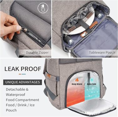 Набір для пікніка HappyPicnic з ізольованим рюкзаком, зручними тримачами для пляшок та великим водонепроникним килимком (M) з повним сервізом