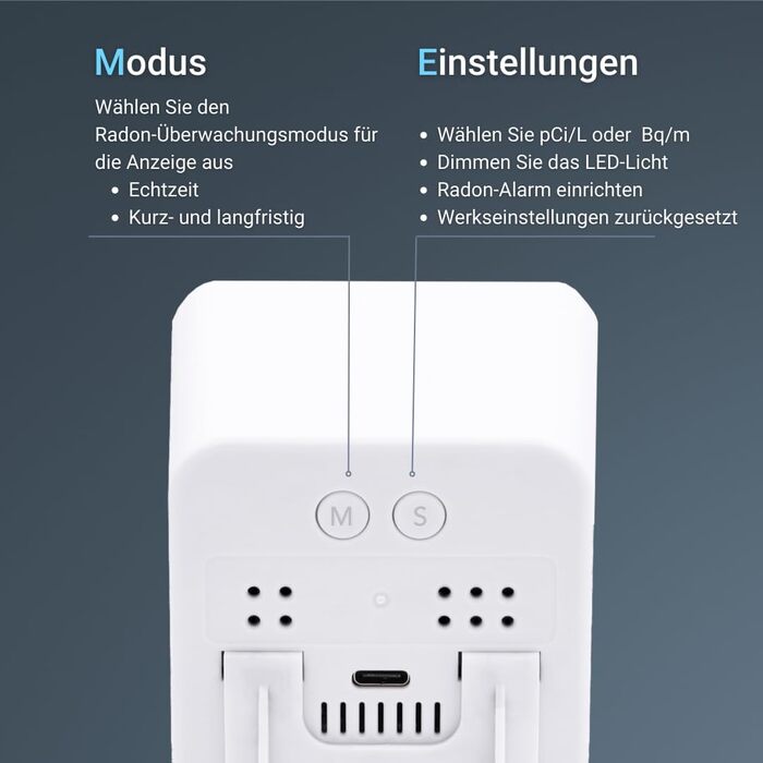 Виявник радону Ecosense EB100 EcoBlu: моніторинг радію, простий у використанні, білий