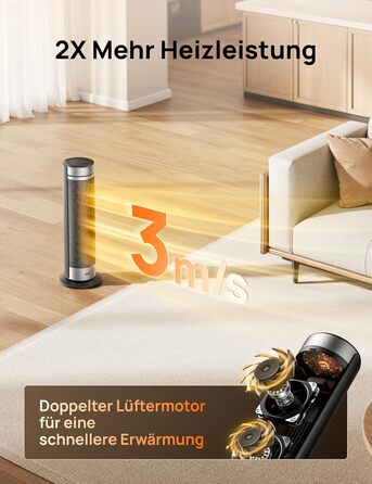 Електричний обігрівач Dreo 23 дюйми, 2000 Вт, тихий, з пультом, таймером, осциляцією, 5 режимів, PTC-кераміка, термостат, для великих приміщень, офісу, срібний