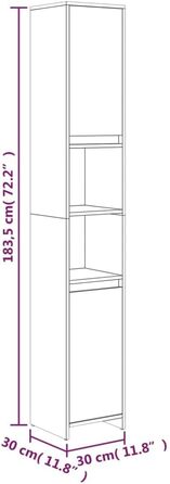 Тумба для ванної кімнати, 6 відділень, 2 двері, 30x30x183.5см, інженерне дерево, сіра сонома