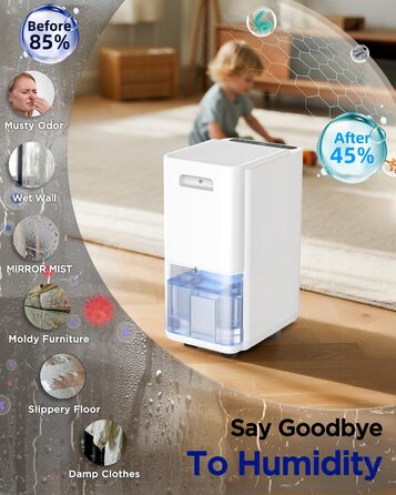 EasyAcc Електричний осушувач повітря 1200мл, 18л/день, тихий, портативний, з автовимкненням та режимом сну для дому та офісу (білий)