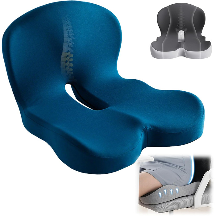 Ортопедичний наповнювач для сидіння з Memory Foam з підтримкою спини, для офісних та автомобільних крісел (Блакитний)