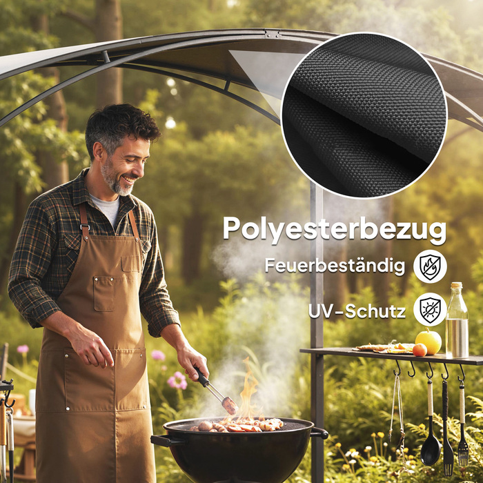 Газонний павільйон 2,4 x 1,5 м вогнестійкий, з арочним дахом, бічними полицями та гачками, темно-сірий