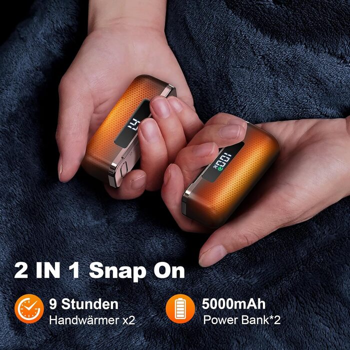 Електричний грір для рук - 10000mAh, магнітний, 2 шт., 4 режими нагріву, до 55°C, швидкий нагрів, USB power bank, чорний