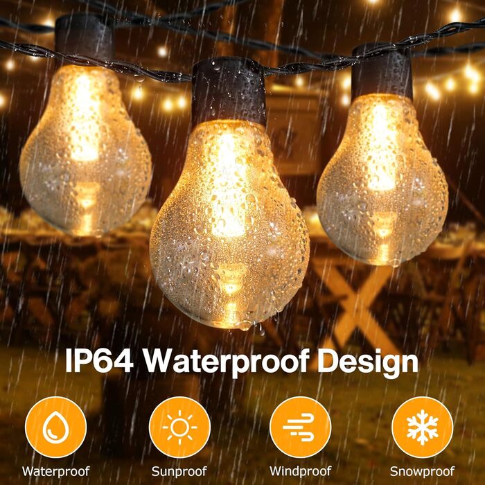 LED ліхтарна гірлянда для зовнішнього використання на батарейці з таймером, 9м, 12 лампочок A60, USB зарядка, 5000mAh, для декорування саду, вікна, сходи, весілля