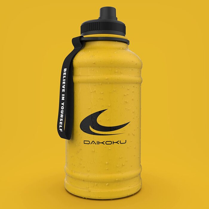 Пляшка з нержавіючої сталі Daikoku регульований ремінець карабін, термос з подвійними стінками без бісфенолу А, багаторазова пляшка для води, герметична кришка, кораловий колір, ємність 500 мл (1,3 л, Жовтий Xxl)
