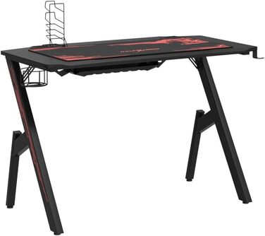 Ігровий стіл Письмовий стіл Комп'ютерний стіл Робочий стіл Меблі для офісу Вітальні Кабінету, сучасний дизайн, МДФ Метал 110 х 59 х 75 см Чорний