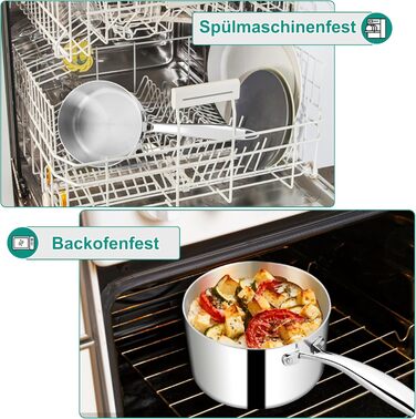 Каструля HaWare з нержавіючої сталі 16 см з кришкою, 1.9 л, для всіх типів плит, нержавіюча сталь, не має покриття, придатна для миття в посудомийній машині