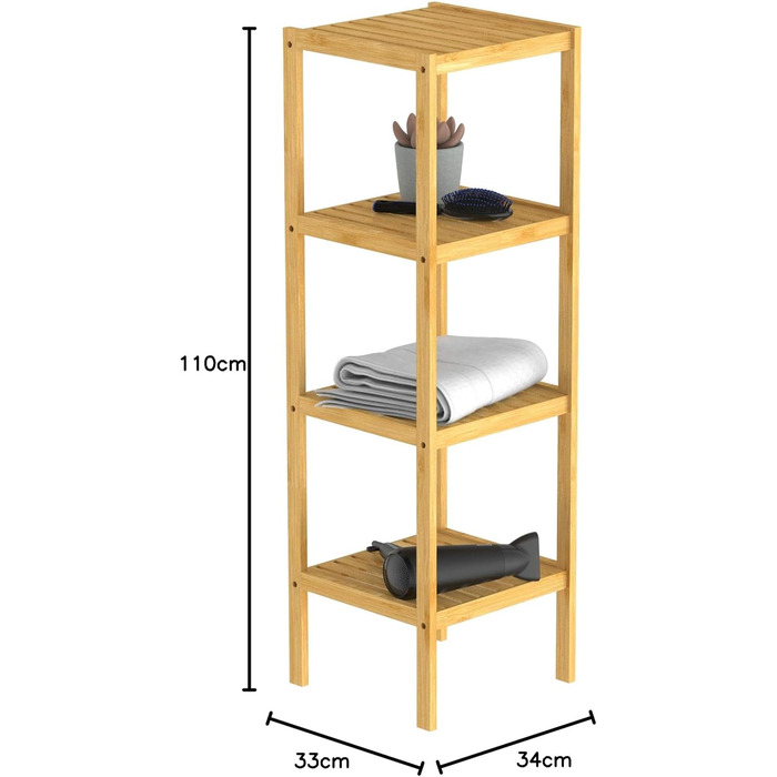 Багатофункціональний табурет з бамбука для ванної кімнати EISL BMBA02-BH2 з 4 полицями, 35 x 45 x 35 см