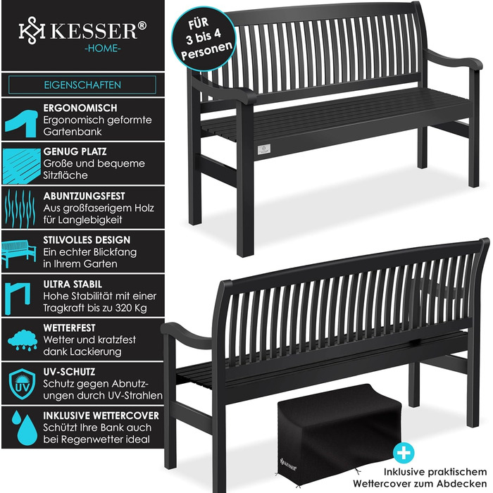 Садова лавка KESSER® дерев'яна для 3-4 осіб, анодований алюміній, стійка до погодних умов, 320 кг, з чохлом 150 см, антрацит