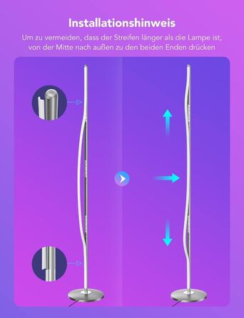 Govee RGBIC LED Торшер WiFi, Диммування, Alexa & Matter, 16 млн кольорів, 85 режимів, Музичний режим, DIY, для вітальні, спальні, геймінгу (Срібний, 1 шт)