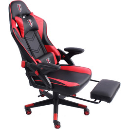 Ігрове крісло Trisens у сучасному гоночному дизайні з висувною підставкою для ніг Ігрове крісло з регульованим дизайном Підлокітники Ергономічний стілець з додатковою опорною подушкою, колір чорний/червоний