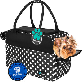 Схвалена авіакомпанією сумка для собак PetAmi, М'яка бічна сумка для перенесення маленьких собак, кішок, цуценят, кошенят, вентиляційна дихаюча сітка, ліжко для шерпів (в горошок) чорного кольору Один розмір (упаковка з 1) чорний