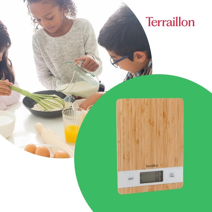Кухонні ваги TERRAILLON Bamboo з USB-зарядкою, функція Tara, перетворення об'єму, 5 кг, бамбук