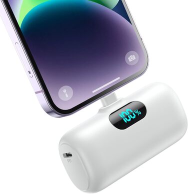 Швидка зарядка 15 Вт PD, LCD дисплей, сумісний з iPhone (білий), 5000mAh