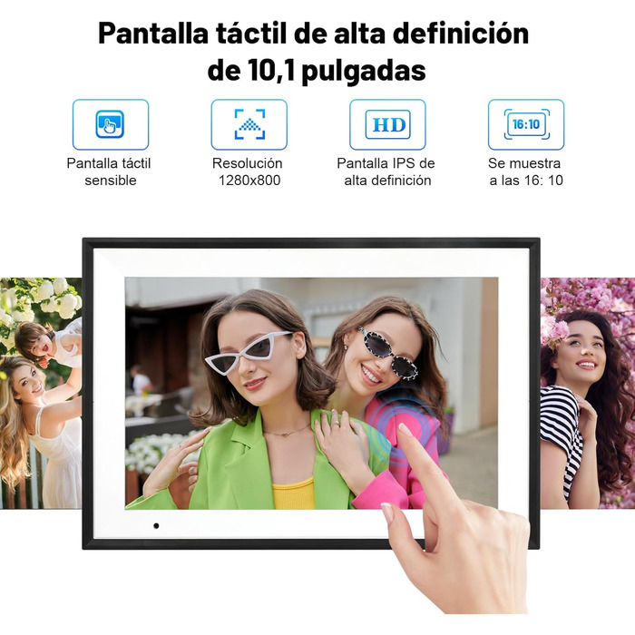 Цифровий фоторамка WiFi 10,1 дюйма, IPS HD сенсорний екран, 32GB, автоматичне обертання, підключення з будь-якого місця, чорний