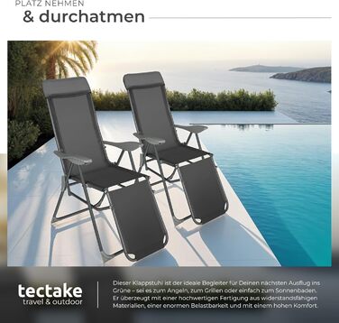 Набір з 2 шт. лежаків для відпочинку Tectake® з алюмінію, садова мебель, 5-позиційна спинка, підставка для ніг, легкі та складані, крісло-релакс з підголовником, для саду, балкону, кемпінгу - антрацит