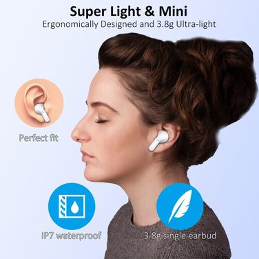 Навушники Bluetooth, 2024, 48h бездротовий, Bluetooth 5.3, 3D Hi-Fi, шумозаглушення ENC, IP7, USB-C