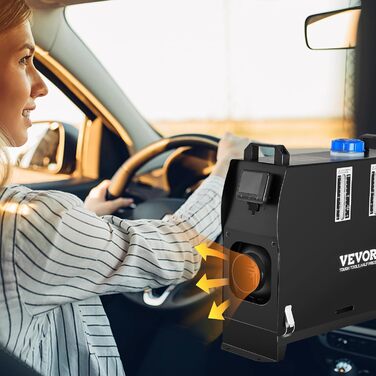 Дизельний обігрівач VEVOR 8 кВт, 12/24V, портативний, з Bluetooth, пультом та LCD-екраном, 5л бак для вантажівок/автобусів/кемперів (чорний)