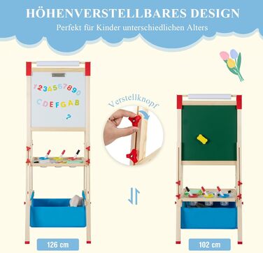 Дитяча мольберт GOPLUS 3-в-1: дошка-магніт, дошка для малювання, тримач для паперу та аксесуари, регульована висота, 3-8 років