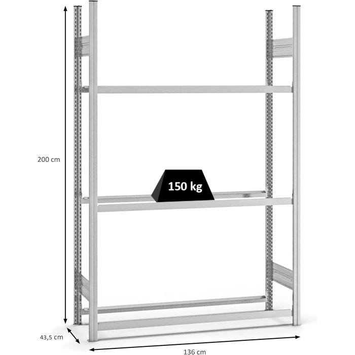 Регулятор для шин PROREGAL | Базовий стелаж | 200x100x40 см | 3 полиці | Максимальне навантаження 150 кг | Оцинкований | Стійка для шин у гараж | Базовий стелаж 200x130x40 см
